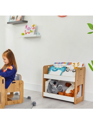 Aesco Minera 0-6 Yaş Kumru Montessori Ahşap Çocuk Kitaplığı ve Oyuncak Toplama Ünitesi