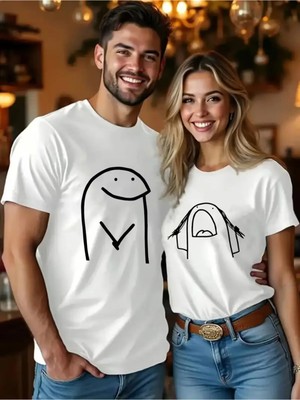 Mondschein Sevgili Kombini Oversize Çift Tişört Unisex Couple Kombin Minimal Baskılı Matching Partner Set