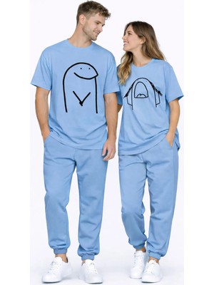 Mondschein Sevgili Kombini Çift Tişört Oversize Unisex Matching Couple Minimal Çizim Tasarım Çift Kombin Seti