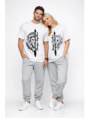 Mondschein Sevgili Kombini Oversize Çift Tişört Unisex Stronger Together Baskılı Matching Couple Partner 2'li