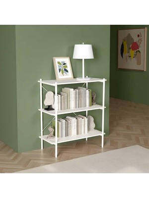 Aesco Adore Mobilya Retro 3 Raflı Metal Kitaplık-Vizon 80X92X40 cm