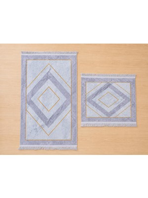 Aesco Aksu Brillant 2'li Banyo Paspas Seti Kaydırmaz Tabanlı Püsküllü Banyo Halısı 60X100CM & 50X60CM (A2-5)