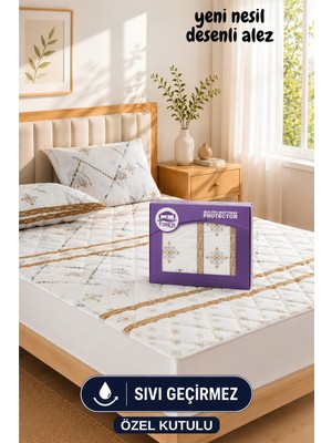 Aesco Formeya Veluna Desenli Sıvı Geçirmez Kapitone Fitted Alez ve Yastık Kılıfı Seti Özel Kutulu Gönderim (90 x 190)