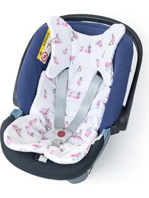 Aesco Deux LAPINS%100 Pamuk Bébé Lapin Rose Kız Bebek Puset ve Oto Koltuk Minderi MINDER1019