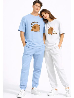 Mondschein Sevgili Kombini Sevimli Ayı Baskılı Çift Tişört Oversize Unisex Partner Tişört 2'li Set