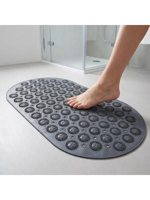 Aesco Arvale Masajlı Silikon Banyo Paspası Vantuzlu Duş Kaydırmazı Antrasit