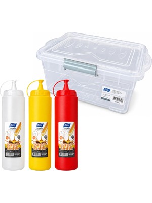 Aesco Titiz Plastik Saklama Kabı 5 Lt ve Sosluk 700 ml 3 Lü Mutfak Seti