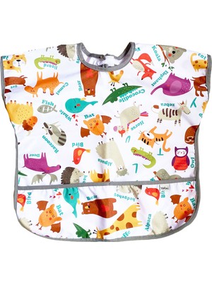 Aesco Yorni 1-3 Yaş Su Geçirmez Cırtlı Cepli Unisex Yarım Kollu Bebek Çocuk Mama Önlüğü Zoo