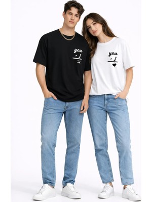 Mondschein Sevgili Kombini You I Yazılı Çift Tişört Oversize Unisex Partner Kombin Seti