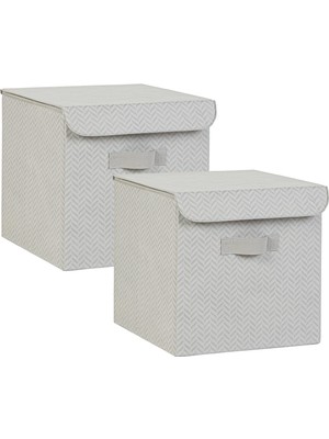 Aesco Ocean Home Textile 2'li Gri Balıksırtı Kapaklı Kutu Set 30 x 30 x 30 cm