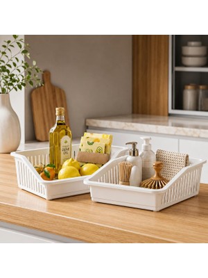 Aesco Çok Amaçlı Düzenleyici Organizer Sepet, 4,85 Litre Beyaz Plastik Saklama Kutusu, Buzdolabı Içi, Lavabo Altı, Mutfak Dolabı ve Masaüstü Organizer