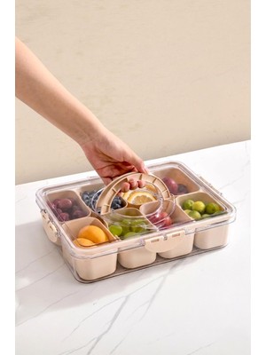 Aesco Kitchen Life 8 Bölmeli Silikon Vakum Kapaklı Kahvaltılık Sunum Seti - Çok Fonksiyonlu Takım Çantası,bej