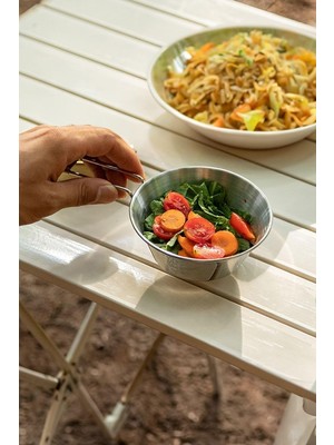 Aesco Çelik 275 ml Katlanır Kulp Ölçekli Kamp ve Piknik Kasesi MT102
