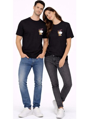 Mondschein Sevgili Kombini Minimal Ayıcık Kalp Baskılı Çift Tişört Oversize Unisex 2’li Set