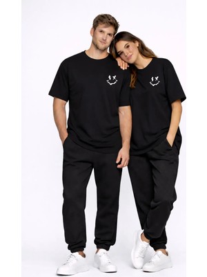 Mondschein Sevgili Kombini Çift Tişört Oversize Unisex Uyumlu Çift Kombin 2'li Set