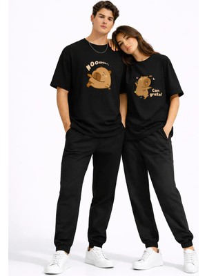 Mondschein Sevgili Kombini Sevimli Ayı Baskılı Çift Tişört Oversize Unisex Partner Tişört 2'li Set