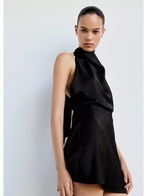 Mango Drape Yaka Saten Elbise