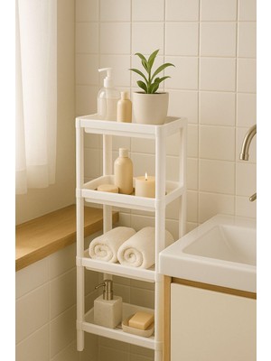 Aesco Sas Haus Flex Elite Pro 4 Katlı Beyaz Çok Amaçlı Raf Ünitesi – Banyo ve Mutfak Düzenleyici Raf & Organizer Beyaz