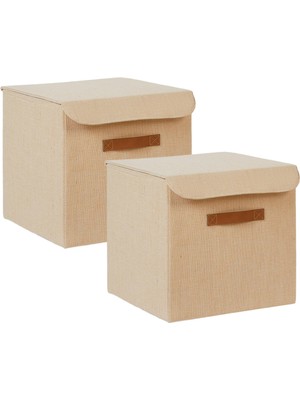 Aesco Ocean Home Textile 2'li Jüt Keten Kumaş Kutu Set 30 x 30 x 30 cm