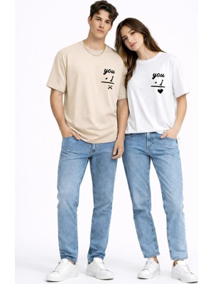 Mondschein Sevgili Kombini You I Yazılı Çift Tişört Oversize Unisex Partner Kombin Seti