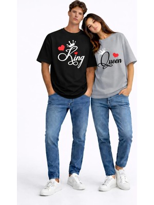 Mondschein King Queen Sevgili Kombini Çift Tişört Matching Couple Oversize Unisex Partner Kombin Seti