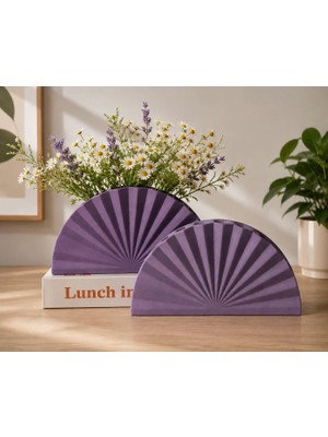 Aesco Mor Yelpaze Dekoratif Saksı | Modern Yarım Daire Çiçek Vazosu ve Ev Dekoru 20X10 cm | Pla 3D Baskı