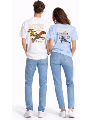 Mondschein Sevgili Kombini Crazy Animal Baskılı Çift Tişört Oversize Unisex Çift Kombin Karikatür Çift Set