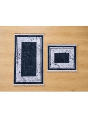 Aesco Aksu Brillant 2'li Banyo Paspas Seti Kaydırmaz Tabanlı Püsküllü Banyo Halısı 60X100CM & 50X60CM (A2-7)