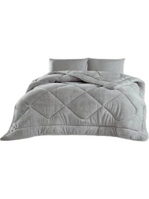 Aesco Teksnil Home Çift Kişilik Çift Taraflı Gri Welsoft Yorgan 195 x 215 Zigzak - Damla - Baklava Desen
