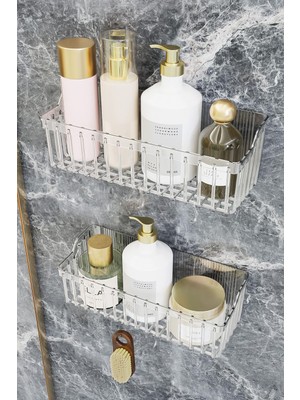 Aesco Ata Home Banyor Yapışkanlı Banyo Rafı, 2'li Banyo Düzenleyici Organizer Banyo Duş Rafı Şampuanlık, Plstik
