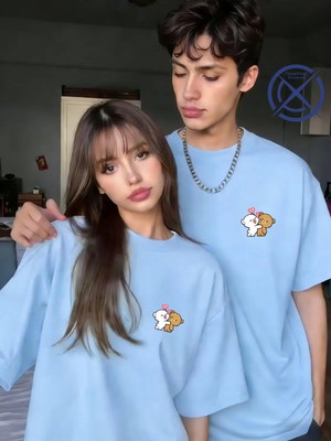 Mondschein Sevimli Ayıcık Baskılı Sevgili Kombini Çift Tişört Oversize Unisex Romantik Çift Kombin Seti