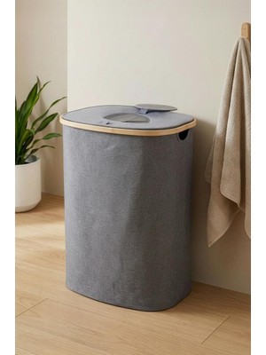 Aesco Digithome Bambu Kirli Çamaşır Sepeti Kapaklı Banyo Düzenleyici Sepet 37X23,5 cm