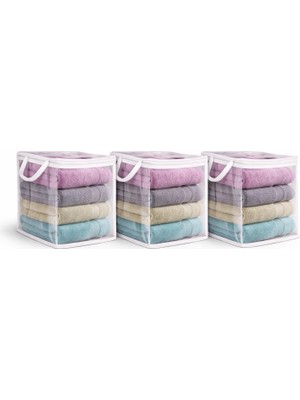 Aesco 3 Adet Mini Şeffaf Hurç Havlu Giysi Iç Çamaşırı Düzenleyici Saklama Çantası 25X25CM