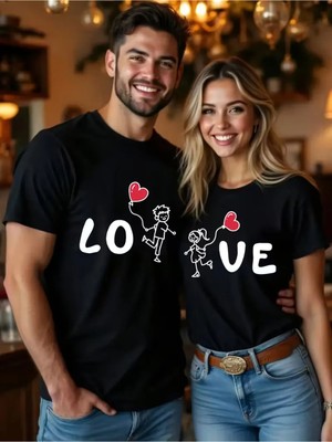 Mondschein Sevgili Kombini Love Baskılı Çift Tişört Seti Oversize Unisex 2'li Set