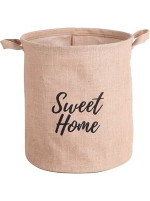 Aesco Deconox "sweet Home" Yuvarlak Jüt Düzenleyici Sepet (Çap 32CM, Yükseklik 36CM) – Krem Renk Katlanabilir Kumaş Kulplu Organizer | Büyük Boy, Çamaşır, Battaniye ve Ev Tekstili Sepeti
