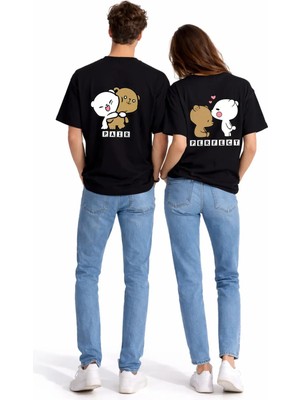 Mondschein Sevgili Kombini Perfect Pair Ayıcık Baskılı Çift Tişört Oversize Unisex Partner Kombin Seti