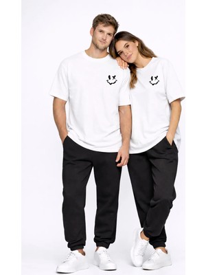 Mondschein Sevgili Kombini Çift Tişört Oversize Unisex Uyumlu Çift Kombin 2'li Set