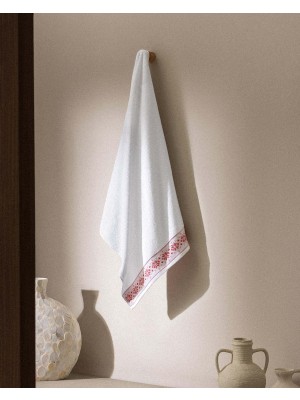 Aesco CARESSE%100 Pamuk Banyo Havlusu - Beyaz/kırmızı - 70X140 cm