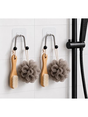 Aesco Arvale Yapışkanlı Çelik Banyo Kancası – Delme Gerektirmez Duş Lifi & Fırça Askısı - 2 Adet