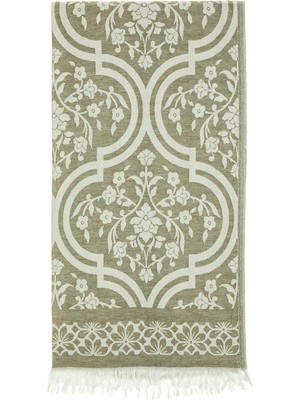 Aesco Yeşil Damask Desen Jakarlı Pamuk Peştemal