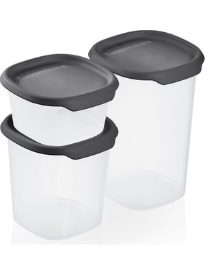 Aesco Tupperware One Touch Fresh Küçük Kare Kap 3'lü Set Siyah Mühür