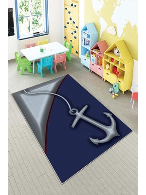Aesco Pelangi Mavi Çapa Desenli Yıkanabilir Kaymaz Taban Leke Tutmazbebek ve Çocuk Odası Halısı, Lacivert-Gri 100 x 150, 901357070100150