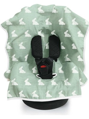Aesco Deux LAPINS%100 Pamuk Müslin Puset & Oto Koltuk Örtüsü - Mono Lapin Matcha Green POKORT-MHG-000STD