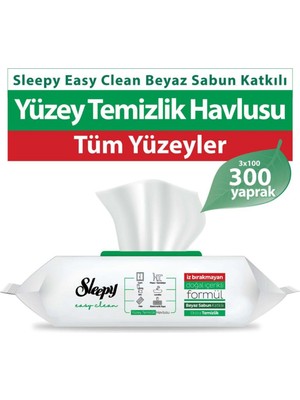 Aesco Sleepy Easy Clean Beyaz Sabun Katkılı Yüzey Temizlik Havlusu 3 Paket 300 Yaprak