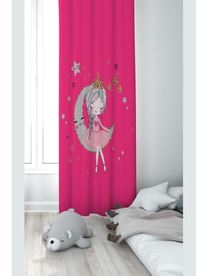 Aesco Pelangi Pembe Ayda Oturan Kız Desenli Dijital Baskı Yıkanabilir Bebek Çocuk Odası Fon Perdesi, Pembe 70 x 240, 1103222702401
