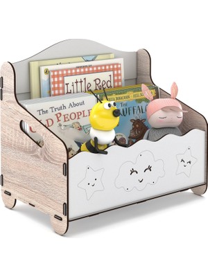 Aesco Monte Montessori Bank Kitaplık Dergilik Çocuk Odası Ahşap Mdf Bebek Kitaplığı Mini Çocuk Kitaplığı (Meşe-Beyaz)