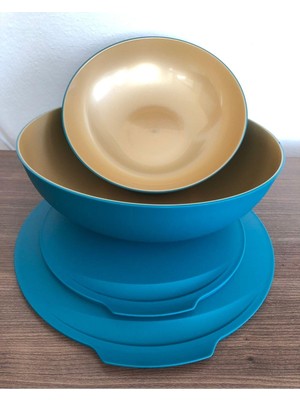 Aesco Tupperware Berrak Ikili Set Turkuaz-Gold