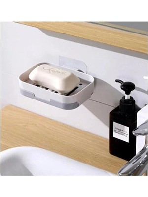 Aesco Safestore Yapışkanlı Su Giderli Sabunluk, Plastik, Modern Tasarım, Banyo Mutfak Için Katı Sabunluk ve Süngerlik Seti, Mint Yeşili