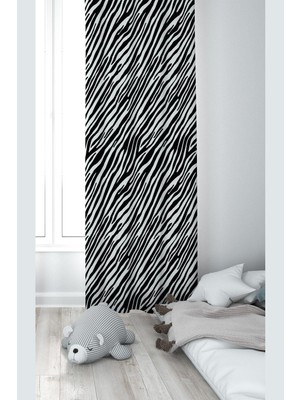 Aesco Pelangi Siyah Beyaz Zebra Desenli Dijital Baskı Yıkanabilir Bebek Çocuk Odası Fon Perdesi, Siyah 70 x 240
