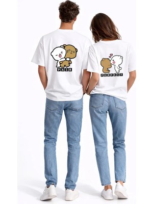 Mondschein Sevgili Kombini Perfect Pair Ayıcık Baskılı Çift Tişört Oversize Unisex Partner Kombin Seti